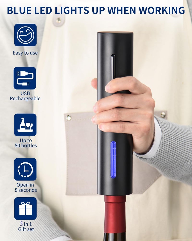 CircleJoy Electric Wine Bottle Opener Set - Rechargeable Cordless Wine Corkscrew with Charging Base, Foil Cutter, Aerator Pourer and Stopper - Image 3